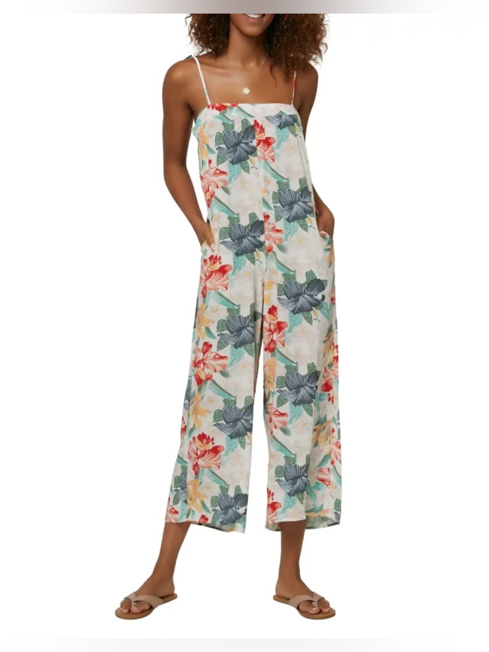 O'Neill Elliot Tie Shoulder Cami Romper Jumpsuit Floral Tropical Beachy